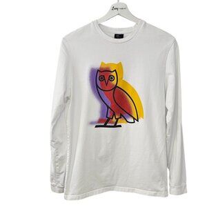 Octobers Very Own, OVO Mens Long Sleeve Crew Neck Shirt, White, Streetwear, Sz S